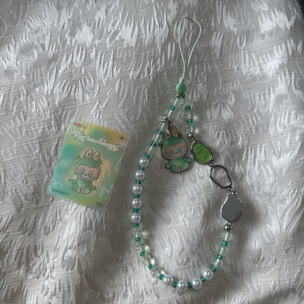 Charming Kids Beaded Lanyard - Mint Green and White